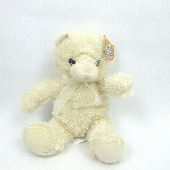 Cuddly Cousins Long Hair Ivory Teddy Bear 10" Tall Sheer Bow Spring Easter New! - Picture 1 of 6